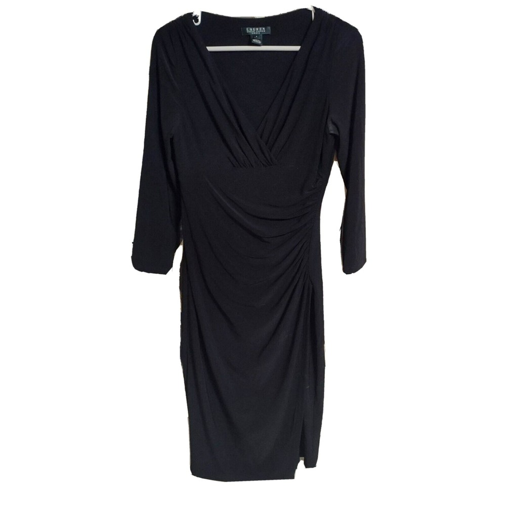 Lauren by Ralph Lauren Women Black Casual Dress Size 4 Long Sleeve.